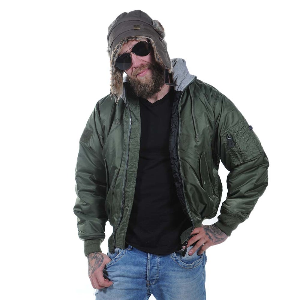 Pilottitakki harmaalla hupulla