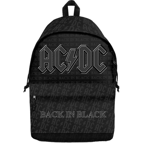 AC/DC Back In Black backpack with sleek black-on-black design