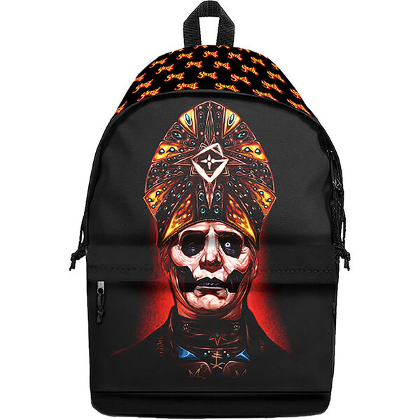 Ghost Papa Red backpack featuring fiery artwork