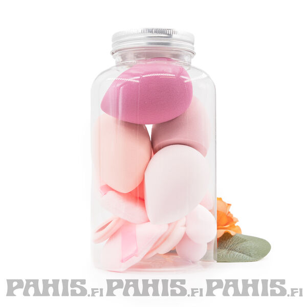 vaaleanpunaiset meikkisienet s&auml;ilytyspurkissa